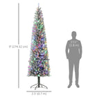 HOMCOM - Arbre de Noël artificiel de 9 pi avec lumières - arbre de Noël floqué-Le design en forme de crayon permet d'économiser de l'espace, ce qui est idéal pour les petits espaces 