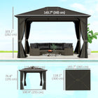 Outsunny - Gazebo Deluxe Hardtop de 10' x 12' avec rideaux et moustiquaire - Gris-Le filet zippé et le rideau entièrement fermés éloignent les moustiques et renforcent l'intimité 