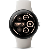 Google - Pixel Watch 3 - 45 mm - Bluetooth/Wi-Fi - Boîtier argent poli - Bracelet porcelaine-Un affichage plus grand, un écran plus lumineux: Deux fois plus lumineux, 40 % plus grand et plus réactif qu'avant, l'écran actua est conçu pour visualiser facilement vos statistiques et vos informations