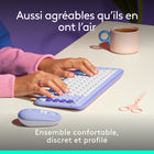 Logitech - Pop Icon ensemble clavier et souris Bluetooth - Lilas-Faites forte impression... Sans faire de bruit. le clavier discret est doté de touches profilées et ultra-plates pour une frappe confortable, tandis que la souris silencieuse est dotée de la technologie Silent Touch pour plus de discrétion
