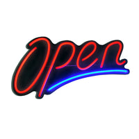 Futech - Panneau ouvert à LED - 24 po L x 13 po H - Rouge/Bleu-Panneau robuste en PVC noir avec néon bleu et rouge.