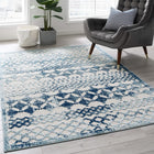Modway - Reflect Giada Abstract Diamant Marocain Treillis Tapis intérieur/extérieur 5 pi l x 8 pi L - Ivoire et bleu-Tissage serré à poil bas