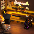 HOMCOM - bureau de jeu industriel 79 po avec éclairage RGB et ports USB - noir-Grand plateau de bureau incurvé offrant suffisamment d'espace pour plusieurs écrans pour une immersion totale