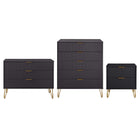 Manhattan Comfort - Dumbo table de chevet moderne, commode et commode haute 5 tiroirs - noir - ensemble de 3-Commode de chambre moderne-contemporaine avec une touche de glamour comprenant une commode standard, une commode haute et une table de nuit 2.0