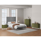 Manhattan Comfort - Dumbo table de chevet moderne, commode et commode haute 5 tiroirs - vert olive - ensemble de 3-Comprend 9 tiroirs à extension totale conçus avec des lignes nervurées texturées verticales