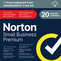 Norton - Small Business Premium, Cybersécurité Professionnelle avec Antivirus pour nouveau PC - 20 appareils - Abonnement de 1 an [Téléchargement]-Une adresse e-mail valide doit être fournie lors du paiement