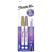 Sharpie - Marqueurs de Peinture à Base d’Huile - Pointe Extra Fine - Doré et Argenté - Paquet de 2-Marqueurs de peinture à base d'huile pour utilisation sur de nombreuses surfaces, y compris le métal, le bois, le caoutchouc, le plastique, la pierre et la poterie
