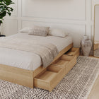Nexera - Lit Queen tiroirs, Érable naturel-Meubles conçus et produits au Canada à partir de panneaux de particules et de MDF certifiés CARB II/FSC.  Item expédié en 24-48 heures après réception de la commande.  Assemblage requis