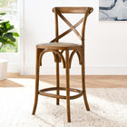 Modway - Gear Tabouret de comptoir - Noyer-Siège en rotin tissé