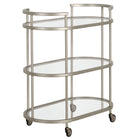Hudson&Canal - Chariot de bar ovale Leif 30 po de largeur - Nickel satiné-Un design contemporain moderne pour votre cuisine, votre bureau, votre espace de divertissement et plus encore