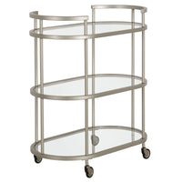 Hudson&Canal - Chariot de bar ovale Leif 30 po de largeur - Nickel satiné-Un design contemporain moderne pour votre cuisine, votre bureau, votre espace de divertissement et plus encore