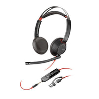 HP - Casque Poly fil noir 5220 stéréo USB C, fiche 3,5 mm avec adaptateur USB C et USB A - noir-Connectivité améliorée pour vos appareils : câble USB-C avec adaptateur USB-A attaché pour PC et 3,5 mm pour la connectivité mobile ou tablette.