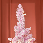 HOMCOM - Sapin de Noël artificiel forme crayon enneigé pré-illuminé - ouverture automatique - rose et blanc-Construction à charnière/conception en sections/branches s'ouvrant automatiquement pour une installation rapide 