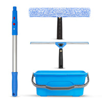 Gritt Commercial - Trousse professionnelle de lavage de vitres - Raclette et lave-vitres de 14 po - Manche avec perche de 20 po - Seau de 3 gallons - Lot de 2-3 outils pour un lavage de vitres professionnel
