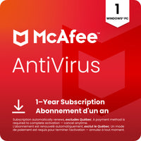 McAfee - AntiVirus logiciel antivirus de sécurité Internet pour 1 PC Windows - abonnement d'un an avec renouvellement automatique [téléchargement]-Bénéficiez d'une protection antivirus primée, à laquelle des millions de personnes font confiance, pour une défense plus rapide et plus solide contre les menaces en constante évolution.