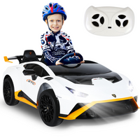 Gyrocopters - Voiture électrique pour enfants sous licence Lamborghini - Double moteur 12 V - Avec musique et télécommande - Blanc-Conçu pour répondre à des normes de sécurité internationales rigoureuses — incluant les certifications ASTM, SOR, CTC, CPC, EN 55014, CPSIA, EN71 et ISED — garantissant des performances fiables et une conception sûre pour les enfants