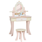 Qaba - Coiffeuse pour enfants, table de maquillage avec miroir et tabouret, 7 accessoires - rose-Fonctionne comme une coiffeuse ou un bureau grâce à son miroir amovible
