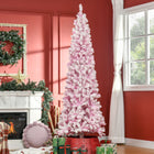HOMCOM - Snow Flocked Pencil Artificial Christmas Tree with Steel Base Pink-La couleur rose crée une atmosphère douce 