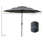 Outsunny - Parasol de marché à 3 niveaux avec manivelle et inclinaison par bouton-poussoir - 9 pi - gris clair-Tournez la manivelle pour ouvrir et fermer le parasol en quelques secondes