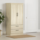 South Shore - Haven Armoire de rangement 2 portes - Chêne blanchi-Organisation optimale: avec ses diverses options de rangement comme les crochets, la tringle, les tiroirs et les étagères, il y a de la place pour que tout reste ordonné!