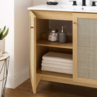 Modway - Soma 36" Vanette de salle de bain - Oak White-Portes en rotin tissé