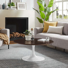Modway - Lippa Rond de 36 po Bois Table basse - Noyer cerisier blanc-Socle métallique résistant aux éclats