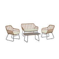 Manhattan Comfort - Ensemble de conversation moderne Antibes pour patio, 4 personnes, avec table basse - beige et crème - ensemble de 4-Ensemble de conversation moderne d'extérieur 4 pièces avec 2 fauteuils, 1 canapé et 1 table basse