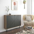 Nexera - Console de rangement 2 portes Slim, Muscade et gris charbon-Facile et rapide à monter, ce meuble de la collection Slim nécessite d'être fixé au mur