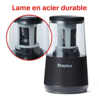 Staples - Taille-crayon électrique à double alimentation pour usage modéré et quotidien – Noir-Contenant à grande capacité avec prévention des débordements pour recueillir les copeaux de crayon