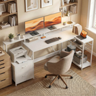HOMCOM - Bureau de gaming réversible 76 po avec éclairage RGB et ports USB - blanc-Patins de pied réglables assurant la stabilité sur les sols irréguliers