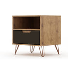 Manhattan Comfort - Rockefeller Table de Nuit 1 Tiroir Style Mid-Century Modern 51 cm - Naturel et Gris Texturé - Lot de 2-Garantie limitée du fabricant de 30 jours