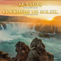 DateWorks - Mini Calendrier Mural 16 Mois Couchers de Soleil de 2025 - 7 po x 7 po - Bilingue-Septembre 2024 - Décembre 2025