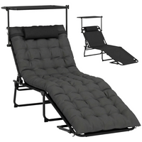 Outsunny - Chaise de bronzage pliante - chaise longue avec auvent - gris foncé-Le dossier s'incline en cinq positions différentes : trouvez l'angle qui vous convient