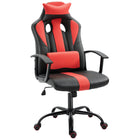 HOMCOM - Chaise de jeu de bureau à haut dossier style voiture de course pivotante avec soutien lombaire - rouge-Fauteuil exécutif à haut dossier avec assise en cascade, idéal pour le bureau ou la salle de jeu