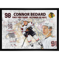 Connor Bedard 20x29 Blackhawks First Game - Toile encadree - 31" x 22"-Impression sur toile de qualité supérieure avec bordures enveloppées