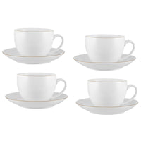 Maxwell & Williams - Blanc et Doré Tasse à Thé et Soucoupe - 260 ml - Paquet de 4-Lavage des mains recommandé