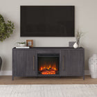 Hudson&Canal - Meuble TV Jasper avec cheminée à bois pour téléviseurs jusqu'à 65 pouces - Gris anthracite-Fabriqué à partir de matériaux MDF robustes dans une finition gris anthracite fabriquée à la main