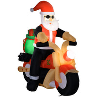 HOMCOM - Père Noël à moto gonflable de 5 - 5ft illuminé pour décoration de jardin de vacances - Blanc - Rouge et Vert-Père Noël de 5.5 ft crée une atmosphère de festival 