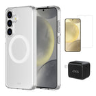 AXS - Ensemble de départ - étui Ultra Clear transparent testé contre les chutes, protecteur d’écran et chargeur 30w pour Samsung Galaxy S25-Étui résistant aux chutes avec des poches d’air absorbant les chocs