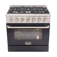 Kucht - 36 po Série KDF Cuisinière Pro Style au gaz naturel - Acier inoxydable/Noir-Cuisinez et pâtissez comme un professionnel avec le four à convection extra-large de 5,2 pi³, configuration à 5 grilles et grande fenêtre de four