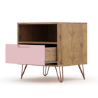 Manhattan Comfort - Rockefeller Table de Nuit 1 Tiroir Style Mid-Century Modern 51 cm - Naturel et Rose Poudré - Lot de 2-Pieds évasés en fil métallique à la mode pour une durabilité accrue