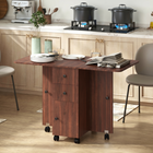 HOMCOM - Table à manger pliante à abattant sur roulettes avec tiroirs et armoire de rangement pour 4-6 personnes - brun-Deux plateaux latéraux se soulèvent pour accueillir jusqu'à six personnes 