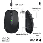 Logitech - MX Anywhere 3S Souris compacte sans fil - Noir-Souris USB C à recharge rapide et longue durée : Jusqu'à 70 jours d'autonomie avec une charge complète, 3h d'utilisation avec 1 minute de charge ; recharge facile et pratique avec câble USB-C
