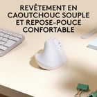 Logitech - Lift pour Mac Souris Ergonomique Verticale sans Fil - Bluetooth - Blanc-Restez zen : Relaxez votre concentration avec la souris droite Lift à clics ultra discrets et SmartWheel magnétique silencieuse à défilement fluide - et gagnez du temps avec 4 boutons personnalisables