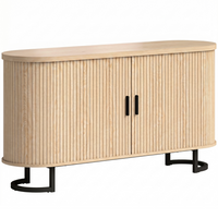HOMCOM - Buffet moderne cannelé 55 po avec portes coulissantes - bois naturel-Les portes coulissantes cannelées et la silhouette ovale créent une esthétique élégante et raffinée