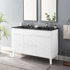 Modway - Render 48" Meuble de salle de bain à double lavabo - Blanc Noir-Coiffeuse à grains de noyer