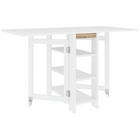 HOMCOM - Table à manger pliante à abattant avec étagères de rangement pour 4-6 personnes - blanc-Le design à abattant permet trois configurations : sans rallonge, avec une rallonge ou deux
