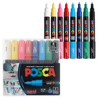 Uni - Marqueurs de peinture à base d'eau Uni Posca PC-1M - Pointe extra-fine - 0,7 mm - Couleurs assorties - Paquet de 8-Marqueurs de peinture à base d'eau adaptés à la plupart des projets artistiques et artisanaux sur plus de 50 surfaces, y compris le bois, le verre, le métal, le plastique, la céramique, le cuir et bien plus encore.