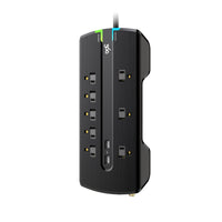 360 ​​Electrical - Multiprise Director 3.4 à 8 prises avec 2 ports USB 3,4 A, coaxial et RJ11/RJ45 et cordon de 6 pieds - Noir-8 prises avec couvercles de sécurité coulissants, 3 prises espacées par adaptateur pour s'adapter aux fiches surdimensionnées