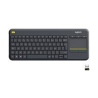 Logitech - Clavier tactile sans fil K400 Plus - noir - anglais-Adapté aux Médias: Le clavier K400 Plus sans fil touch TV offre un contrôle intégré et confortable de votre divertissement PC vers TV, et élimine l'encombrement d'un clavier et souris séparés